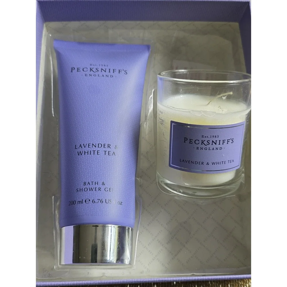 Pecksniff's England Lavender &‎ White Tea Luxury Bath Shower Gel Candle